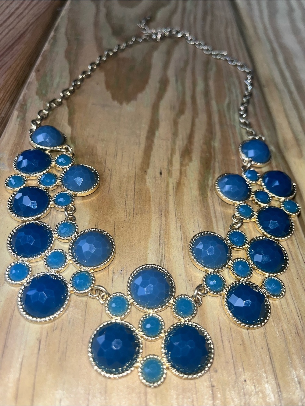 Charming Charlie Gold-Plated Blue Gem Statement Necklace